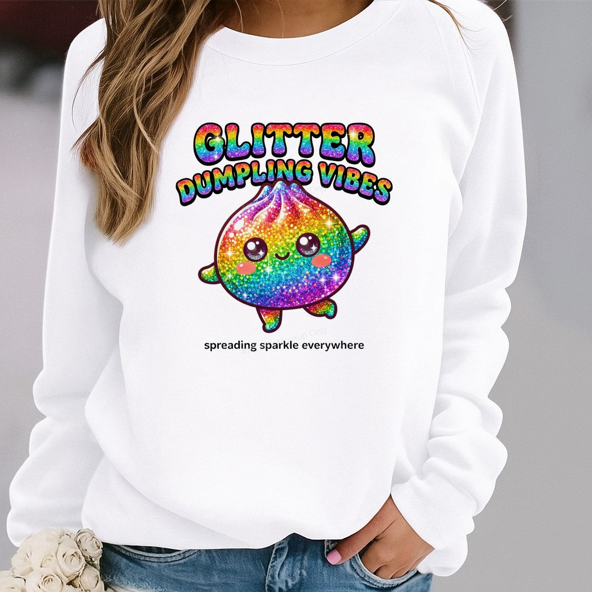 DTF Heat Transfer Glitter Dumpling Vibes Rainbow Sparkle Graphic for T Shirts Hoodies and Tote Bags - 2
