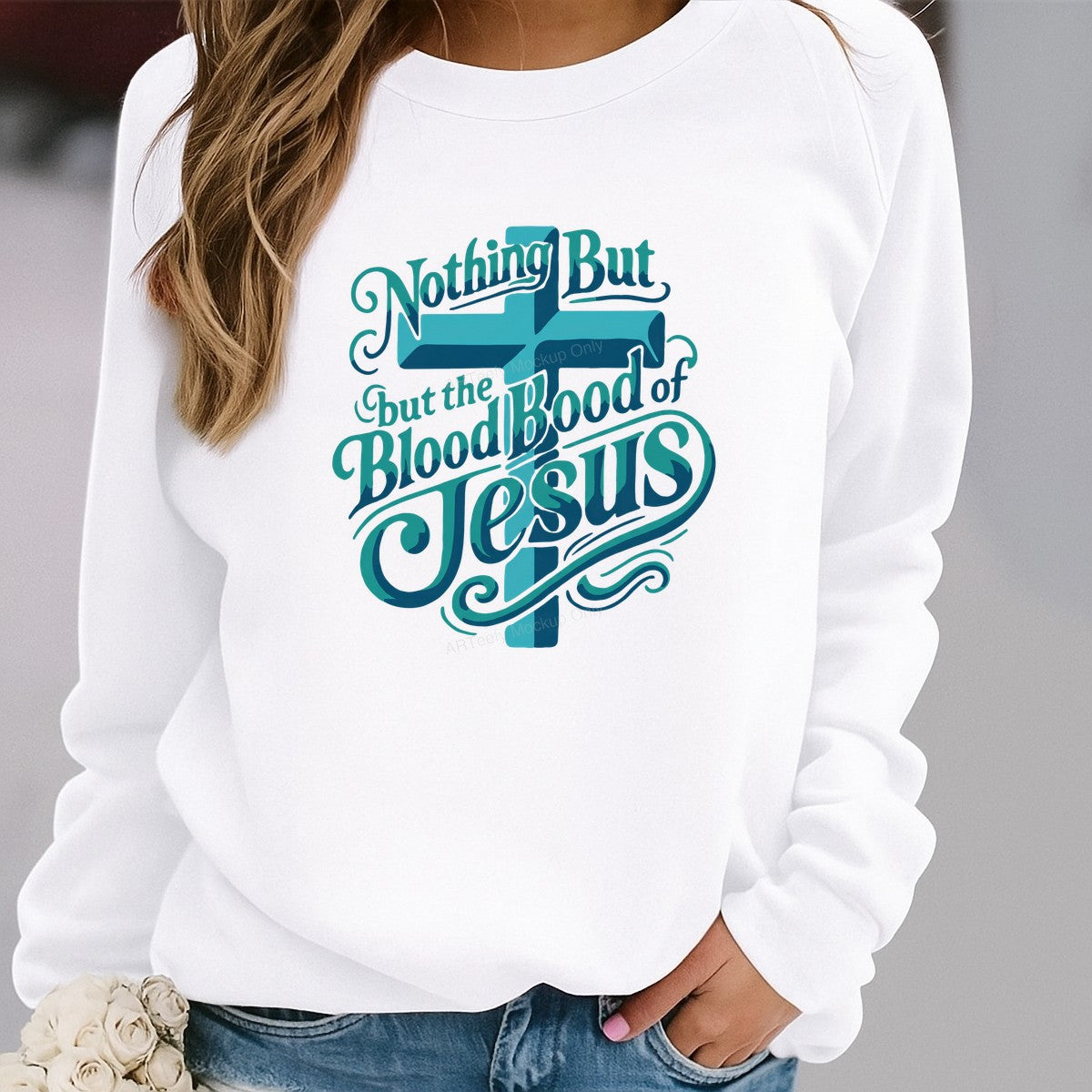 Christian Heat Transfer Nothing But the Blood of Jesus Cross Graphic for T Shirts Hoodies and Christian Apparel - 2