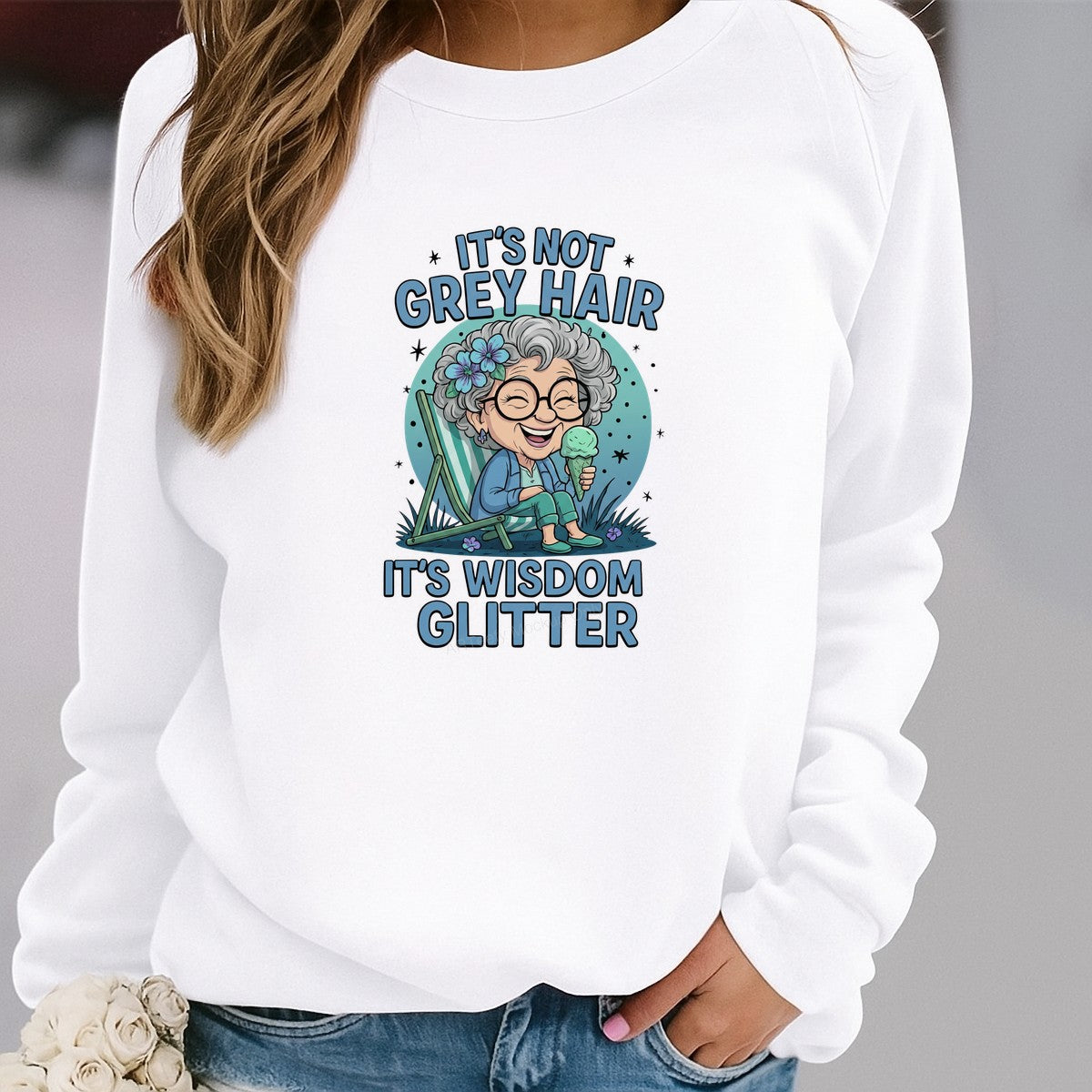 Funny Graphic Transfer It’s Not Grey Hair It’s Wisdom Glitter Grandma Cartoon Design for T Shirts Hoodies and Gifts - 2