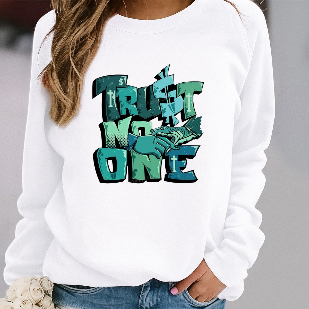 DTF Transfer Trust No One Snake Bite Hand Lettering Graphic for T Shirts Hoodies and Streetwear - 2