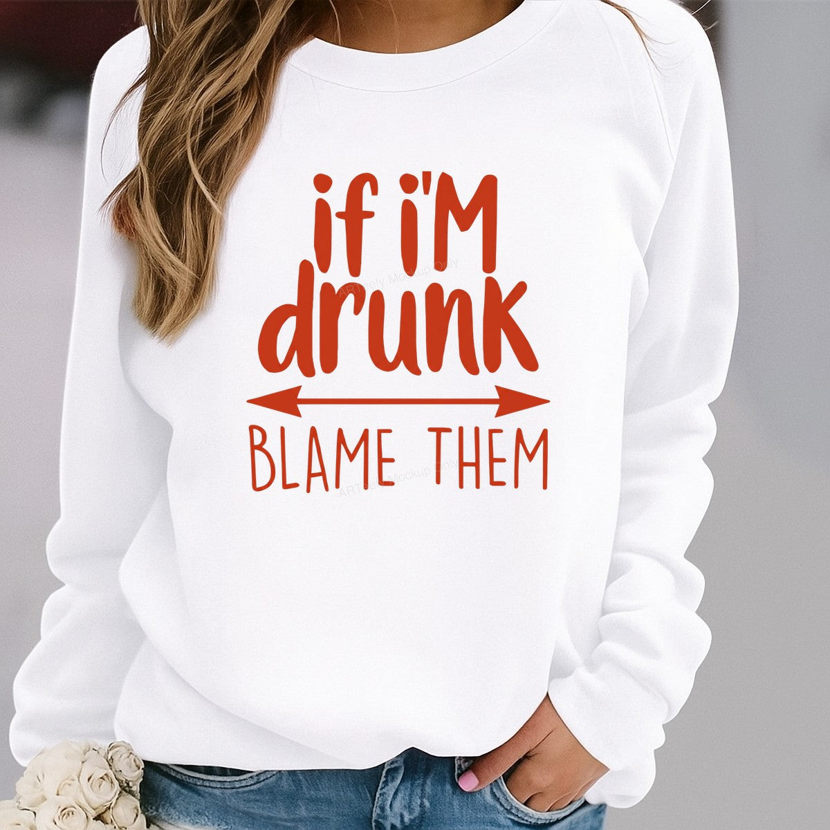 Funny Graphic Transfer “If I’m Drunk Blame Them” Red Lettering with Arrow Design for T Shirts Hoodies and Party Shirts - 2