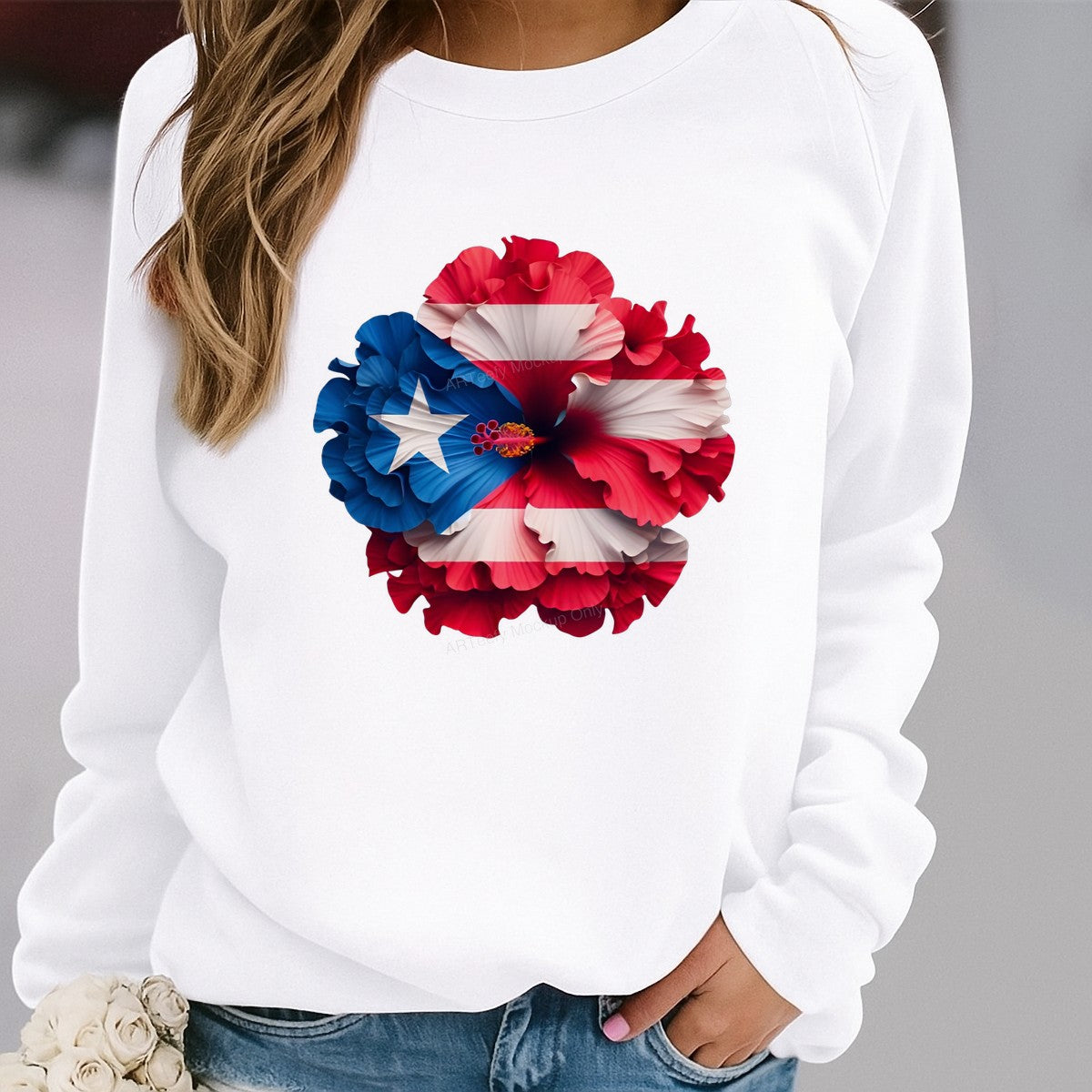 DTF Heat Transfer Puerto Rico Flag Hibiscus Flower Graphic for T Shirts Hoodies and Tote Bags - 2
