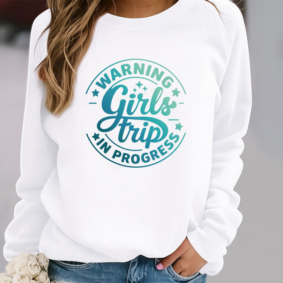 DTF Transfer Warning Girls Trip In Progress Script Badge Graphic for T Shirts Hoodies and Tote Bags - 2