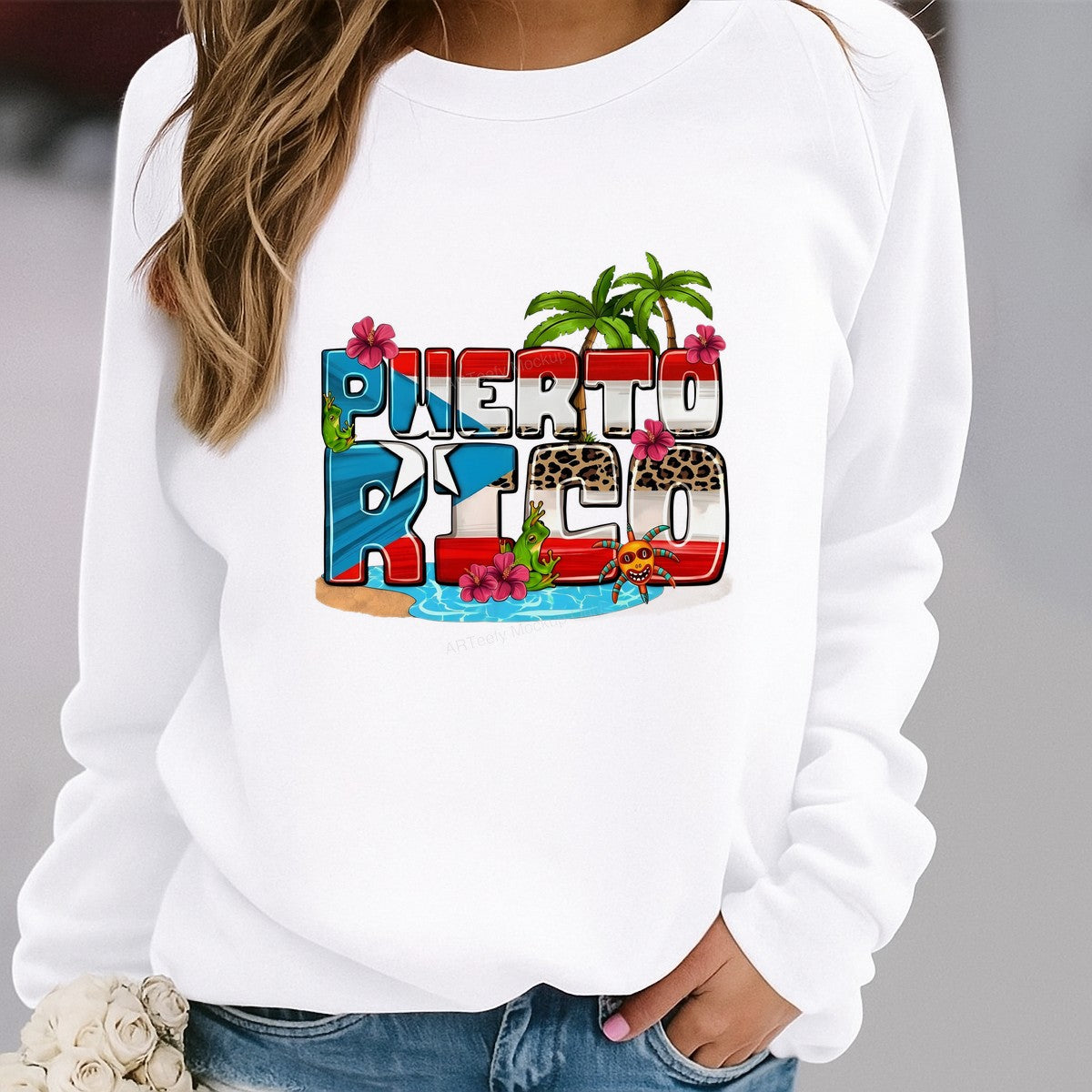 DTF Heat Transfer Puerto Rico Flag Tropical Beach Coqui Frog Graphic for T Shirts Hoodies and Travel Apparel - 2