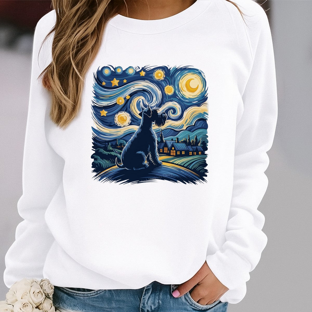 DTF Heat Transfer Starry Night Dog Silhouette Art Graphic for T Shirts Hoodies and Tote Bags - 2