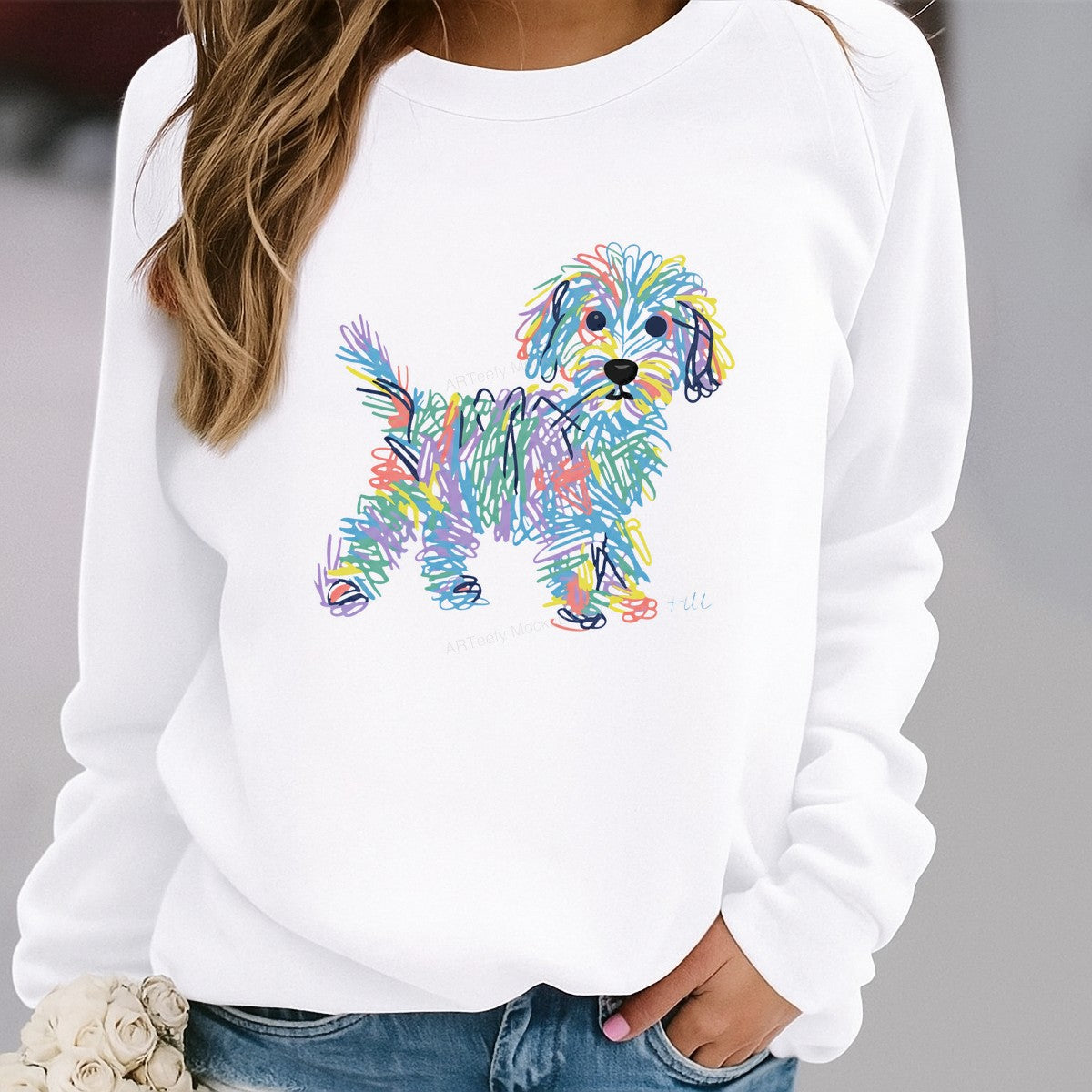 DTF Transfer Colorful Scribble Puppy Dog Illustration Graphic for T Shirts Hoodies and Tote Bags - 2