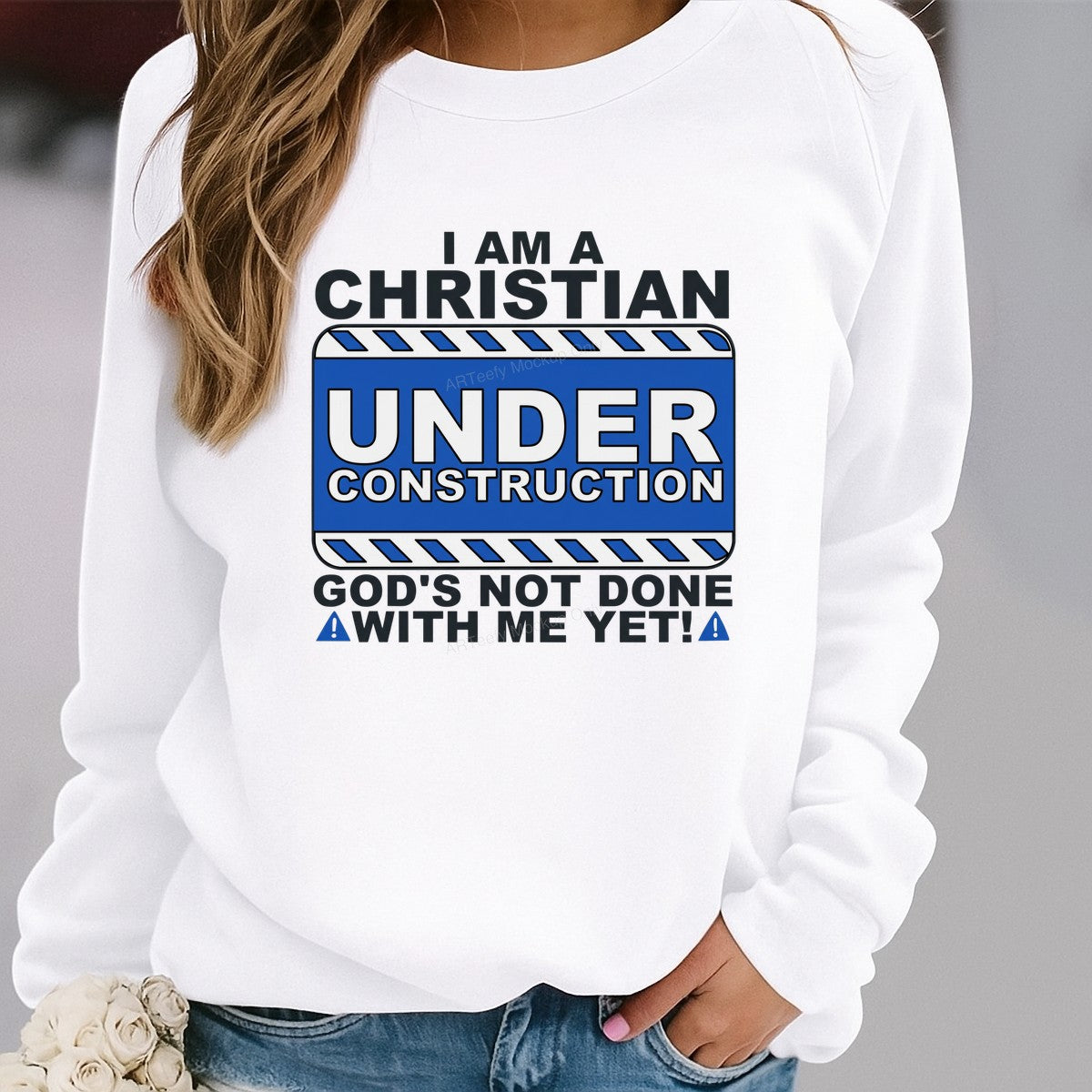 Christian Heat Transfer I Am a Christian Under Construction Sign Graphic for T Shirts Hoodies and Christian Apparel - 2