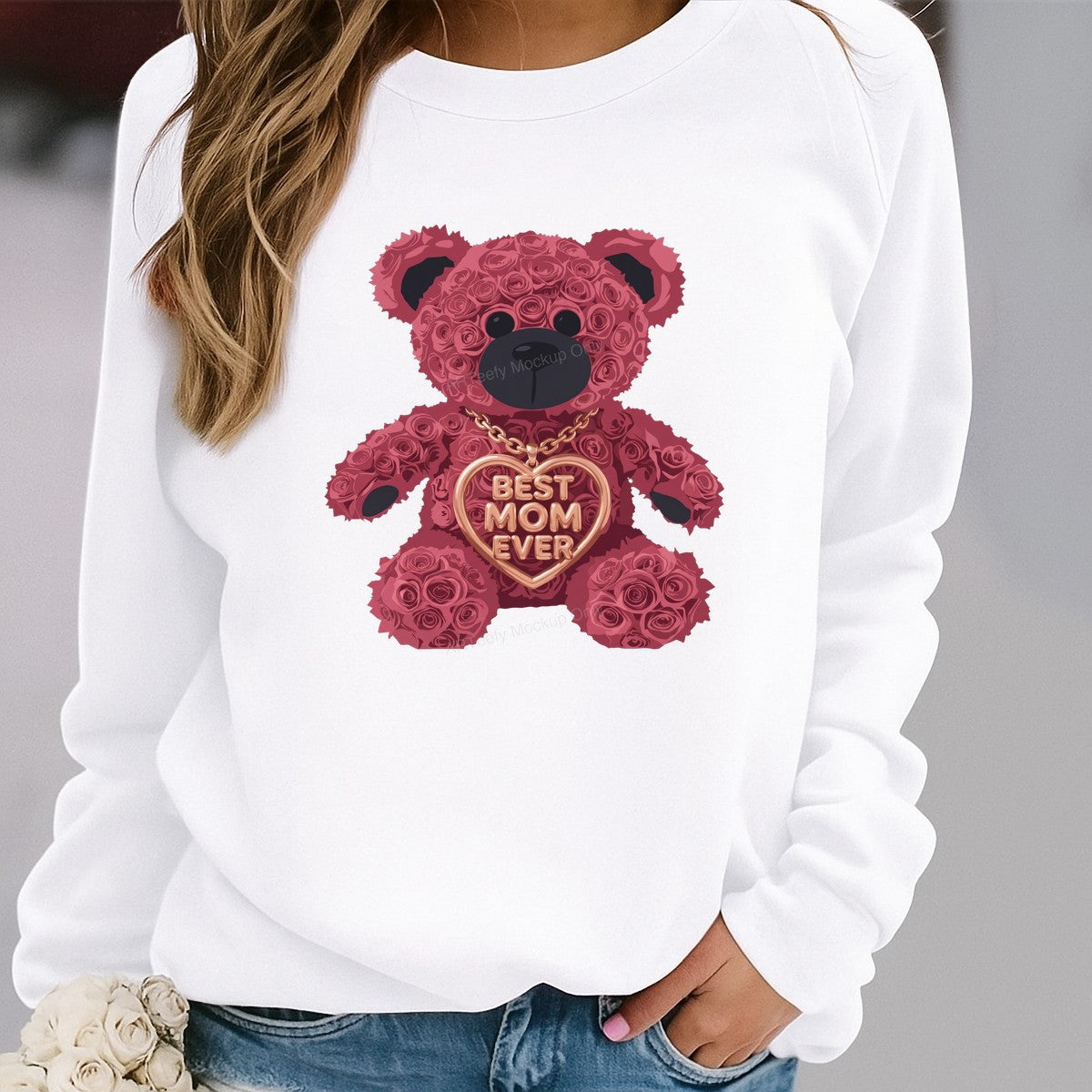 DTF Transfer Best Mom Ever Rose Teddy Bear Graphic for Mother’s Day T Shirts and Gifts - 2