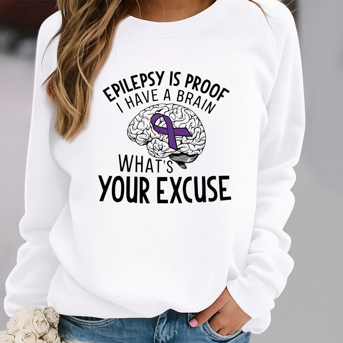 DTF Transfer Epilepsy Is Proof I Have A Brain Quote with Purple Ribbon Brain Graphic for T Shirts Hoodies and Awareness Apparel - 2