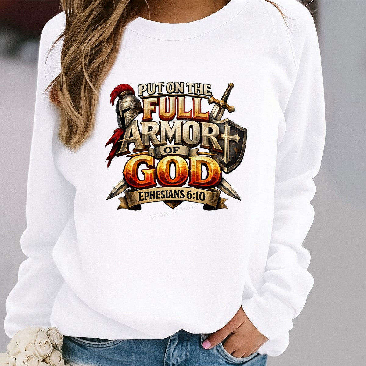 Christian Heat Transfer Full Armor of God Ephesians 6:10 Helmet and Shield Graphic for Christian Apparel and Gifts - 2