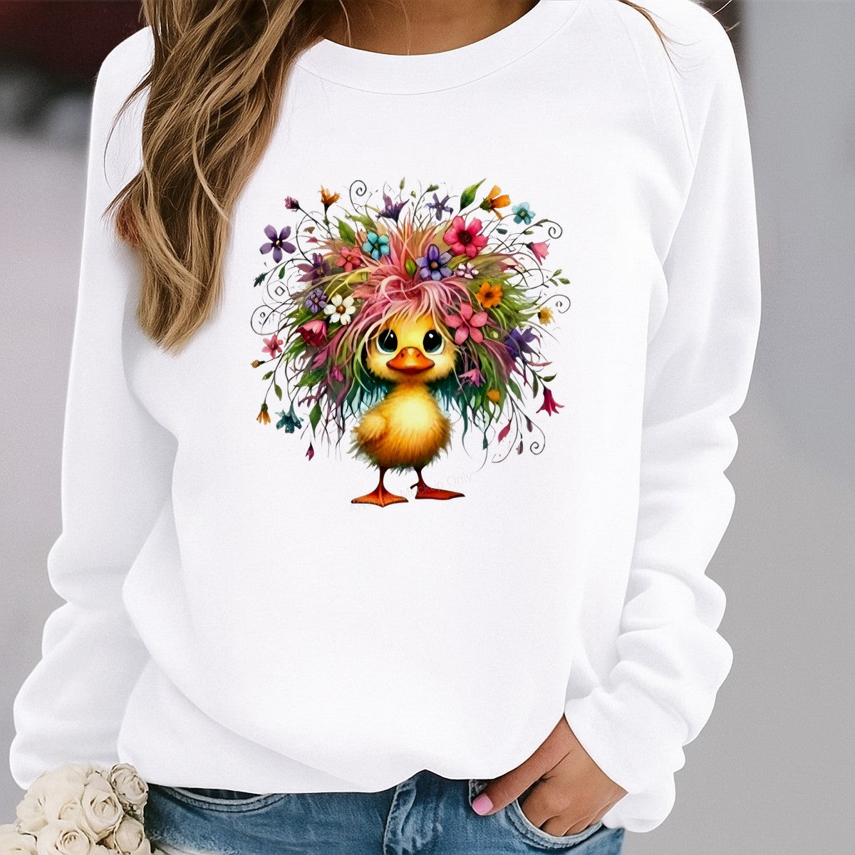 DTF Transfer Cute Duck with Colorful Flower Afro Art Graphic for T Shirts Hoodies and Tote Bags - 2