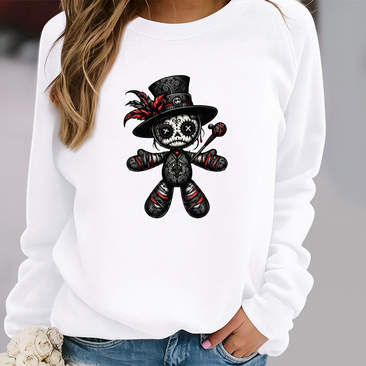 DTF Transfer Gothic Voodoo Doll in Top Hat Dark Red and Black Graphic for T Shirts Hoodies and Halloween Apparel - 2