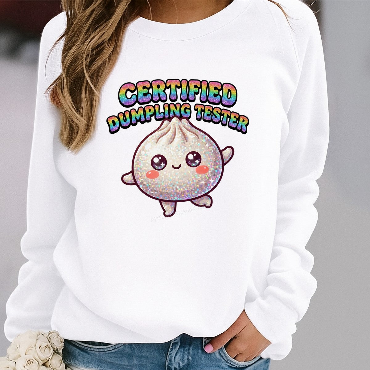 Funny Graphic Transfer Certified Dumpling Tester Glitter Kawaii Dumpling Design for T Shirts Hoodies and Aprons - 2