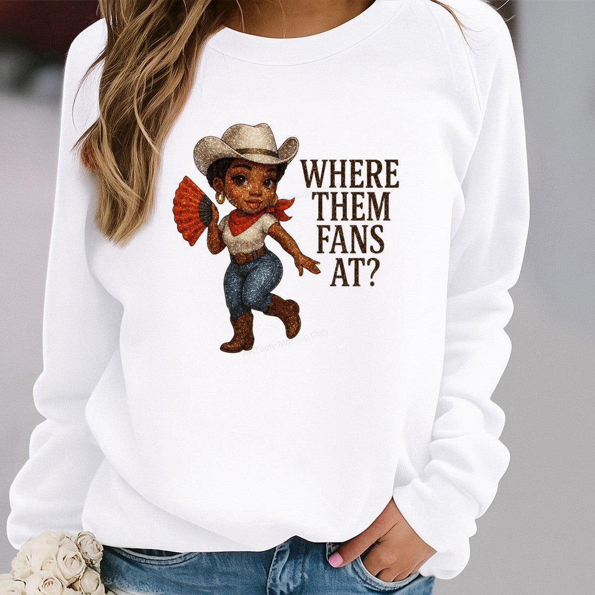 Western Heat Transfer Where Them Fans At Glitter Cowgirl Graphic for T Shirts Hoodies and Party Outfits - 2