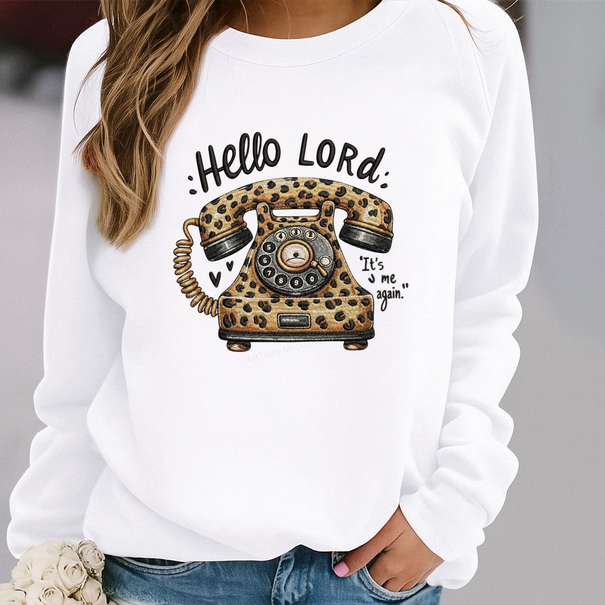 Christian Heat Transfer Hello Lord Leopard Retro Phone Quote Graphic for T Shirts Hoodies and Tote Bags - 2