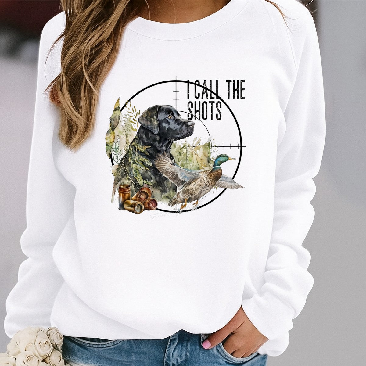 DTF Transfer I Call The Shots Hunting Dog and Duck Camo Graphic for T Shirts Hoodies and Hunting Apparel - 2