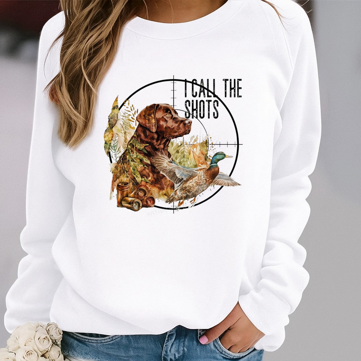 DTF Heat Transfer I Call The Shots Hunting Dog and Duck Watercolor Graphic for T Shirts Hoodies and Hunting Apparel - 2