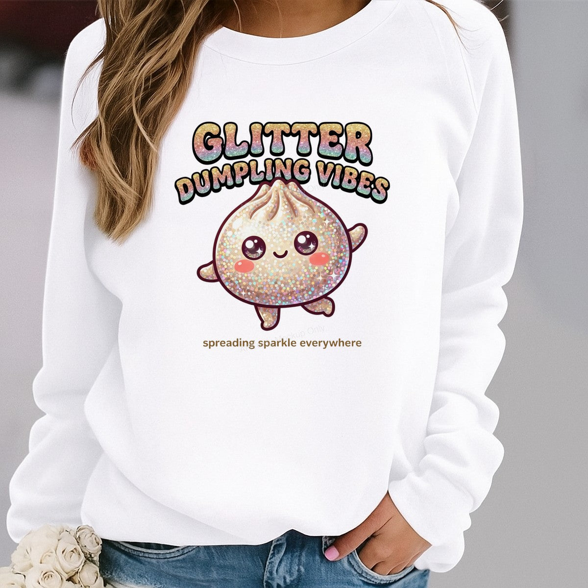 Funny Graphic Transfer Glitter Dumpling Vibes Kawaii Sparkle Quote Design for T Shirts Hoodies and Tote Bags - 2