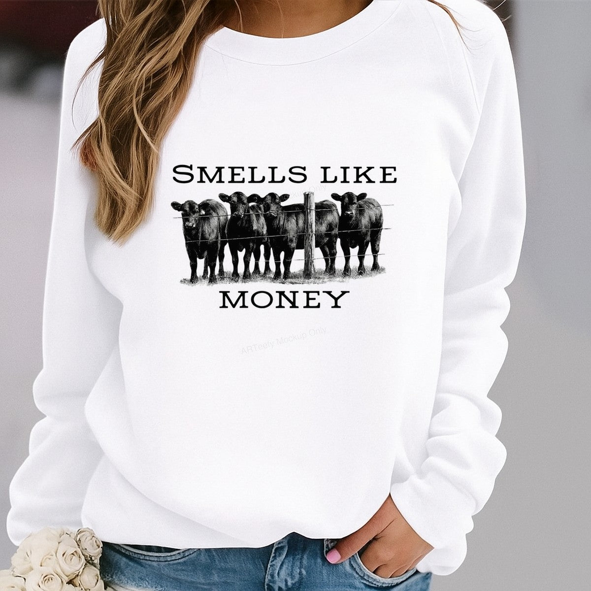 DTF Transfer Smells Like Money Cattle Herd Western Graphic for Farm T Shirts and Hoodies - 2