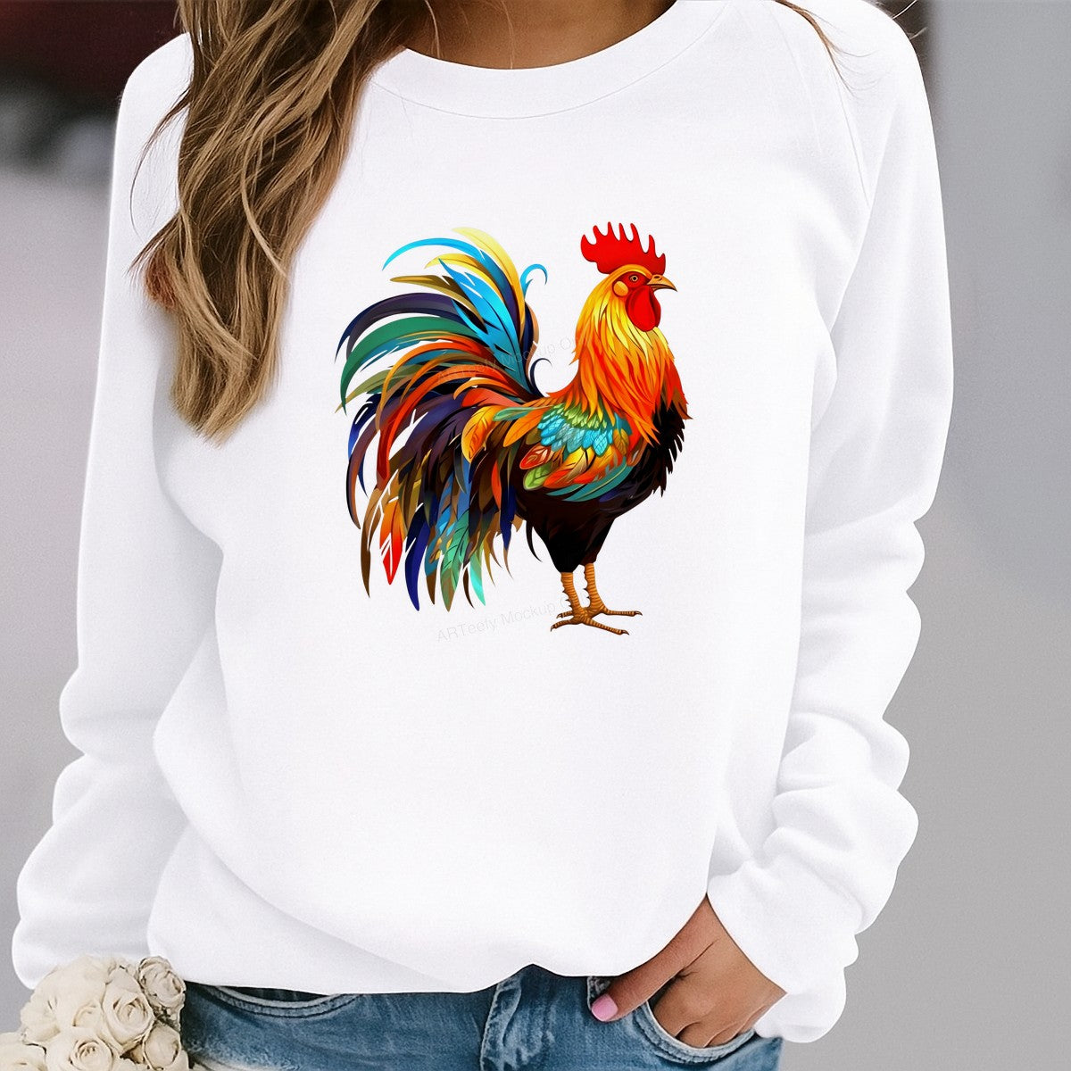 DTF Transfer Colorful Rooster Art Illustration Graphic for T Shirts Hoodies and Farmhouse Apparel - 2