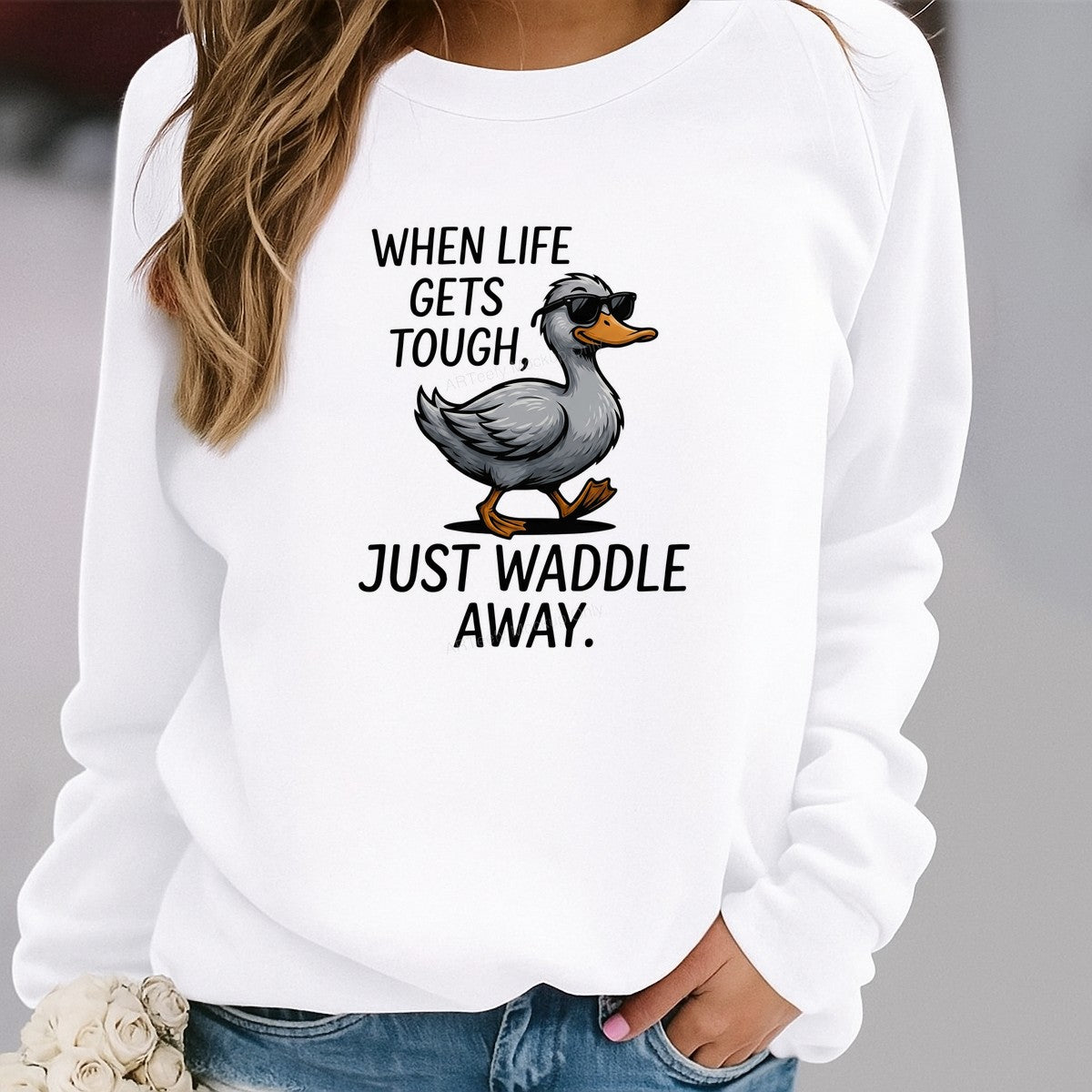 DTF Transfer When Life Gets Tough Just Waddle Away Funny Duck with Sunglasses Graphic for T Shirts Hoodies and Tote Bags - 2