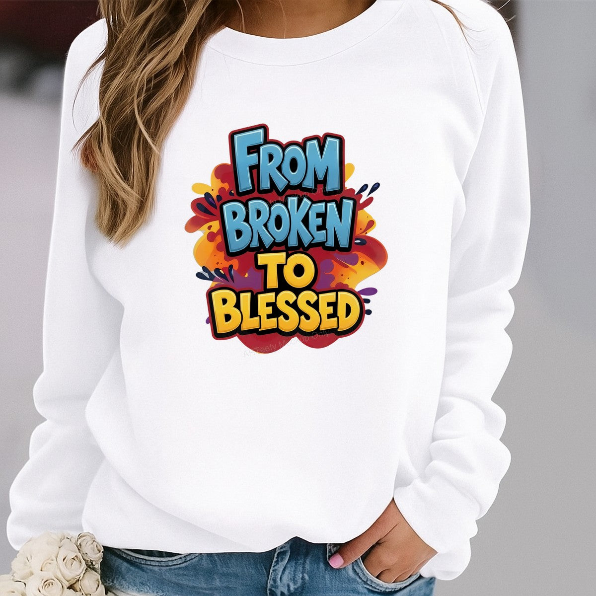 Christian Heat Transfer From Broken to Blessed Quote Colorful Bubble Letter Graphic for T Shirts Hoodies and Tote Bags - 2