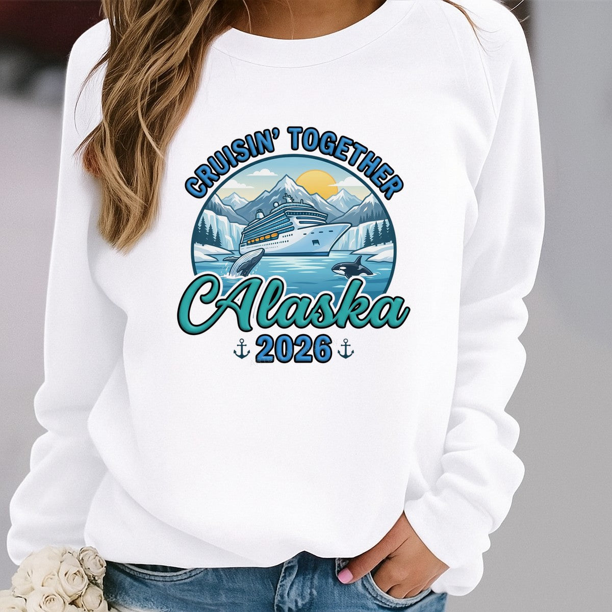 DTF Transfer Cruisin’ Together Alaska 2026 Cruise Ship and Whale Graphic for T Shirts Hoodies and Cruise Trip Apparel - 2