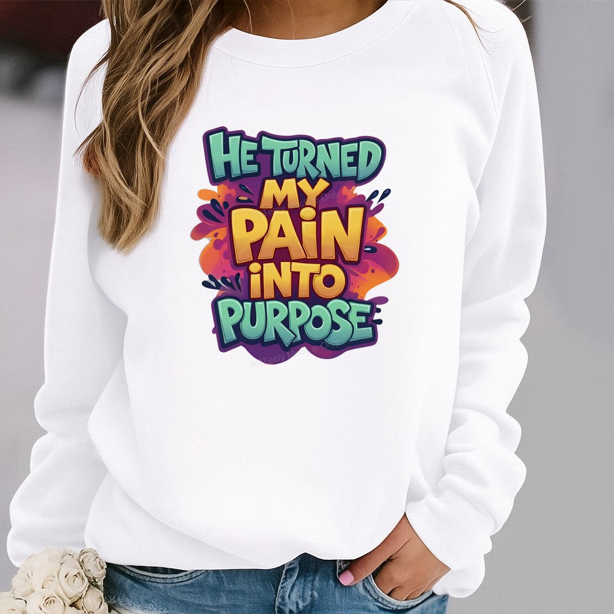 Christian Heat Transfer He Turned My Pain Into Purpose Bold Colorful Lettering for T Shirts Hoodies and Gifts - 2