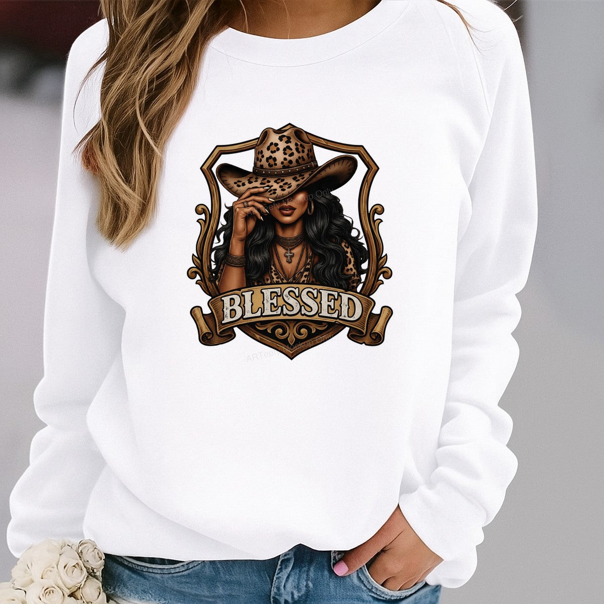 Christian Heat Transfer Blessed Cowgirl Leopard Hat Western Graphic for T Shirts Hoodies and Tote Bags - 2