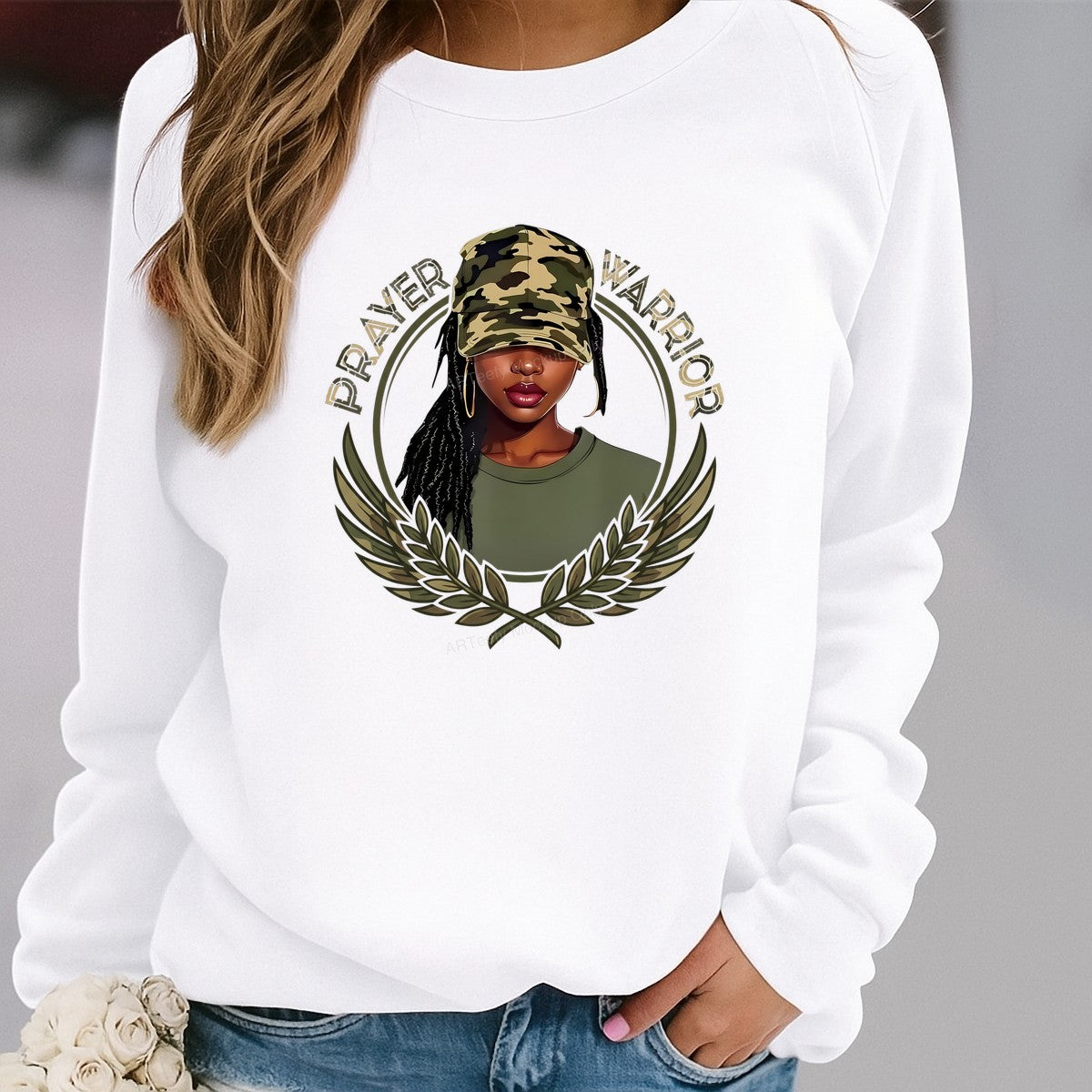 Christian Heat Transfer Prayer Warrior Camouflage Woman Graphic for T Shirts Hoodies and Tote Bags - 2