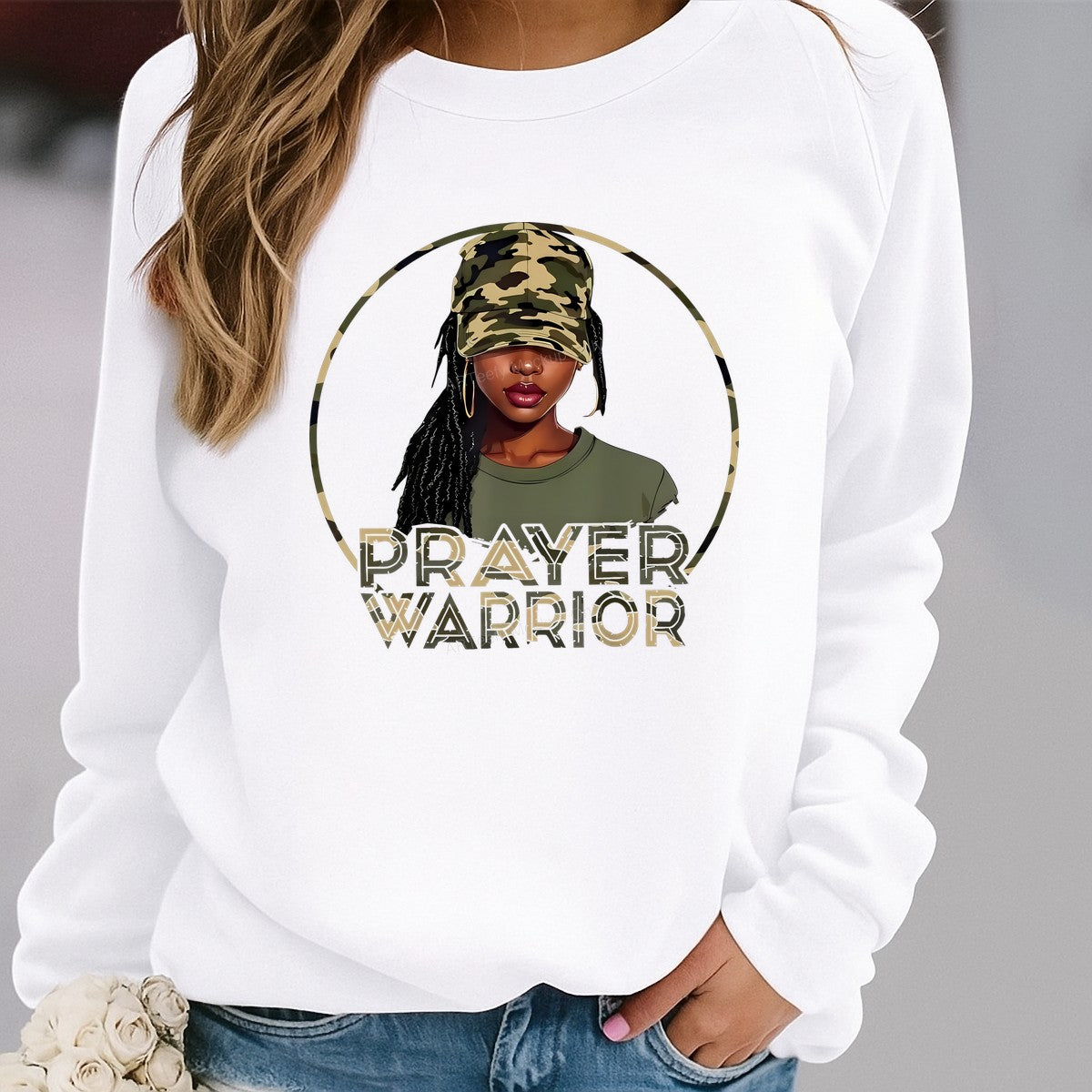 Christian Heat Transfer Prayer Warrior Camouflage Woman Graphic for T Shirts Hoodies and Tote Bags - 2
