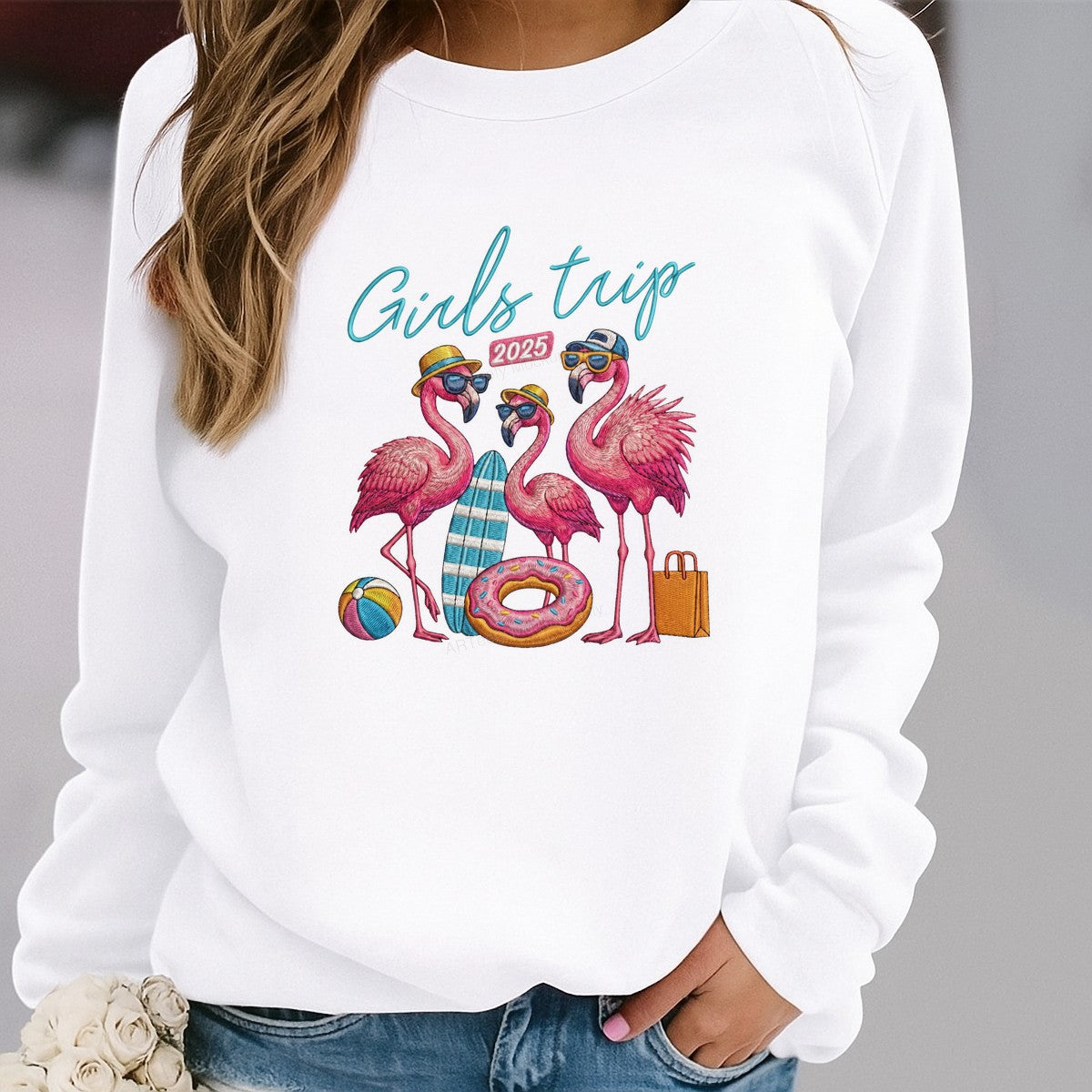 DTF Heat Transfer Girls Trip 2025 Flamingo Beach Vacation Graphic for T Shirts Hoodies and Tote Bags - 2