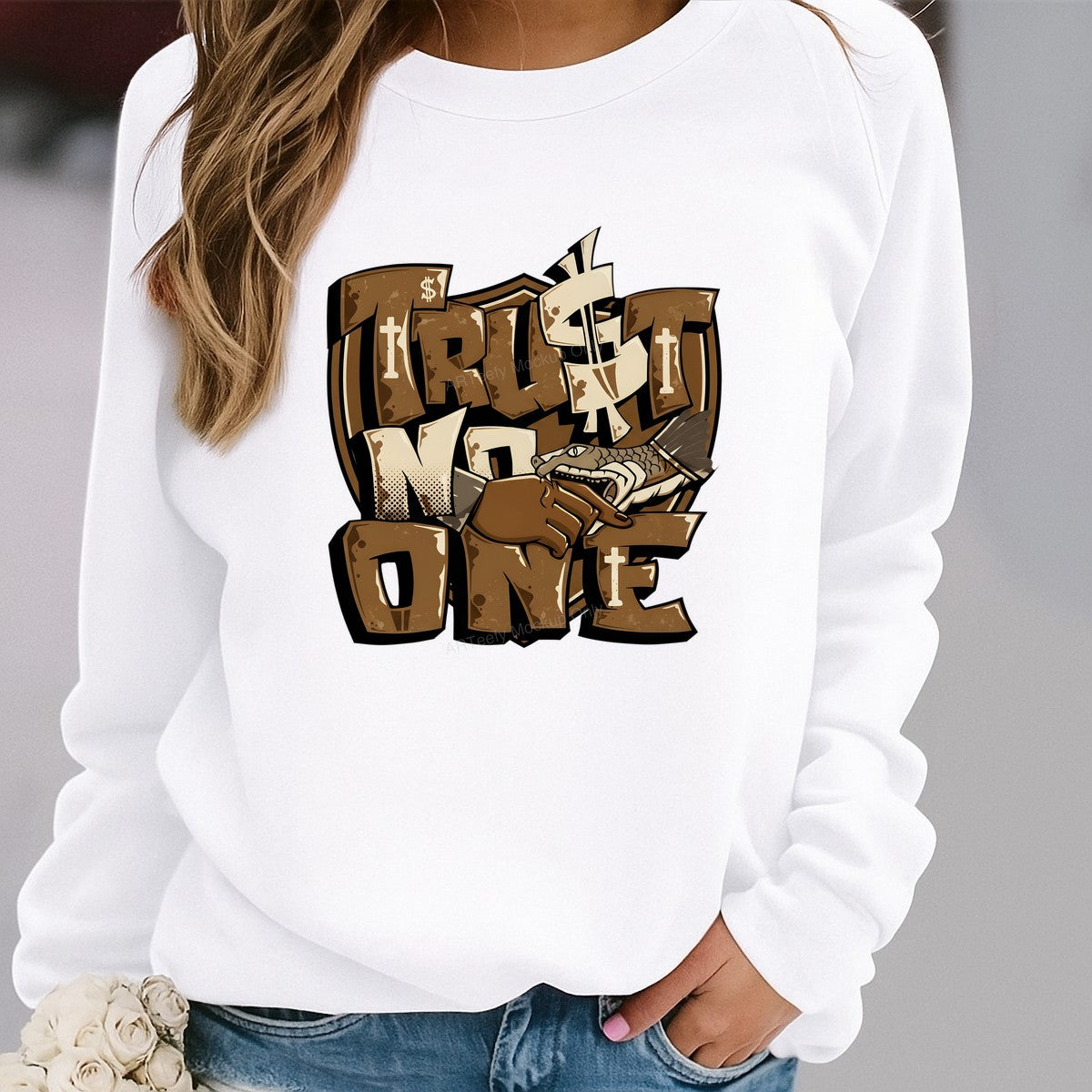 DTF Heat Transfer Trust No One Snake Bite Hand Graphic for T Shirts Hoodies and Streetwear Apparel - 2