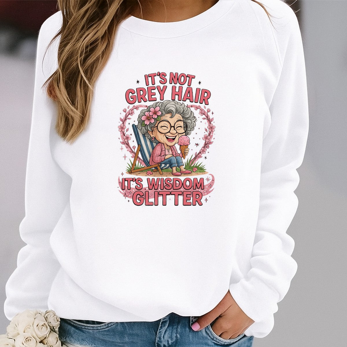 DTF Transfer It’s Not Grey Hair It’s Wisdom Glitter Grandma Graphic for T Shirts Hoodies and Gifts - 2
