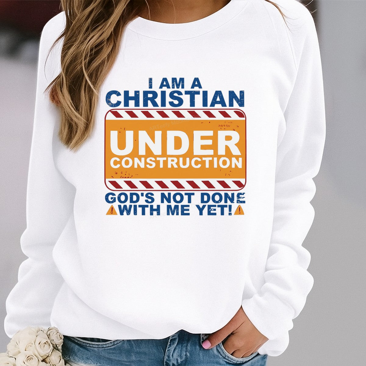 Christian Heat Transfer I Am a Christian Under Construction Sign Quote Graphic for T Shirts Hoodies and Tote Bags - 2
