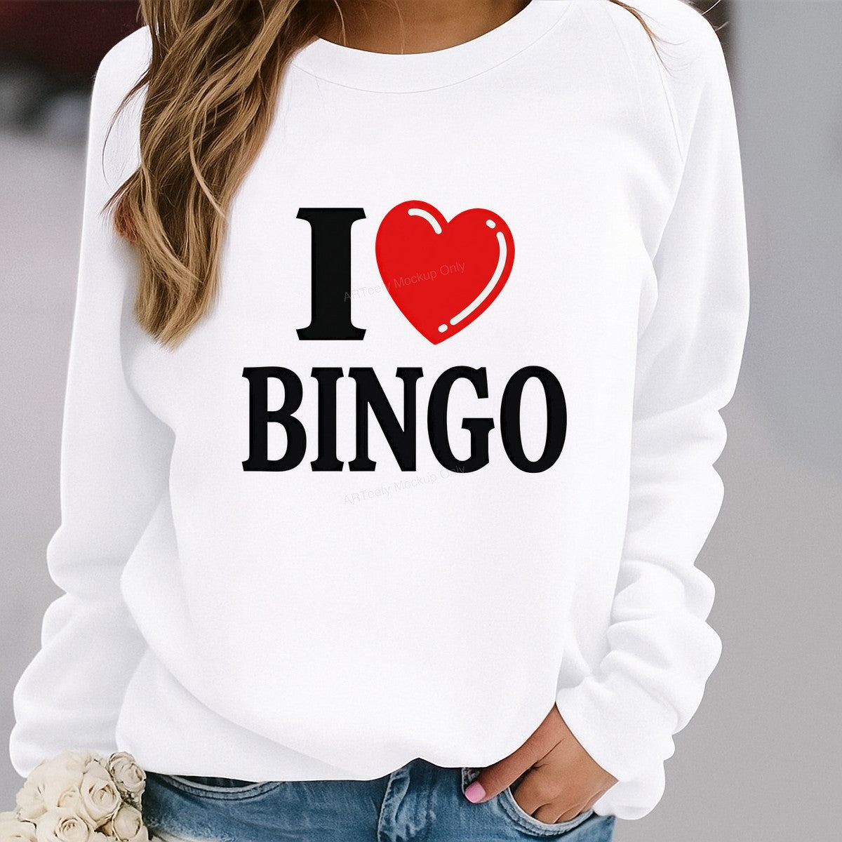DTF Heat Transfer I Love Bingo Red Heart Bold Lettering Graphic for T Shirts Hoodies and Tote Bags - 2