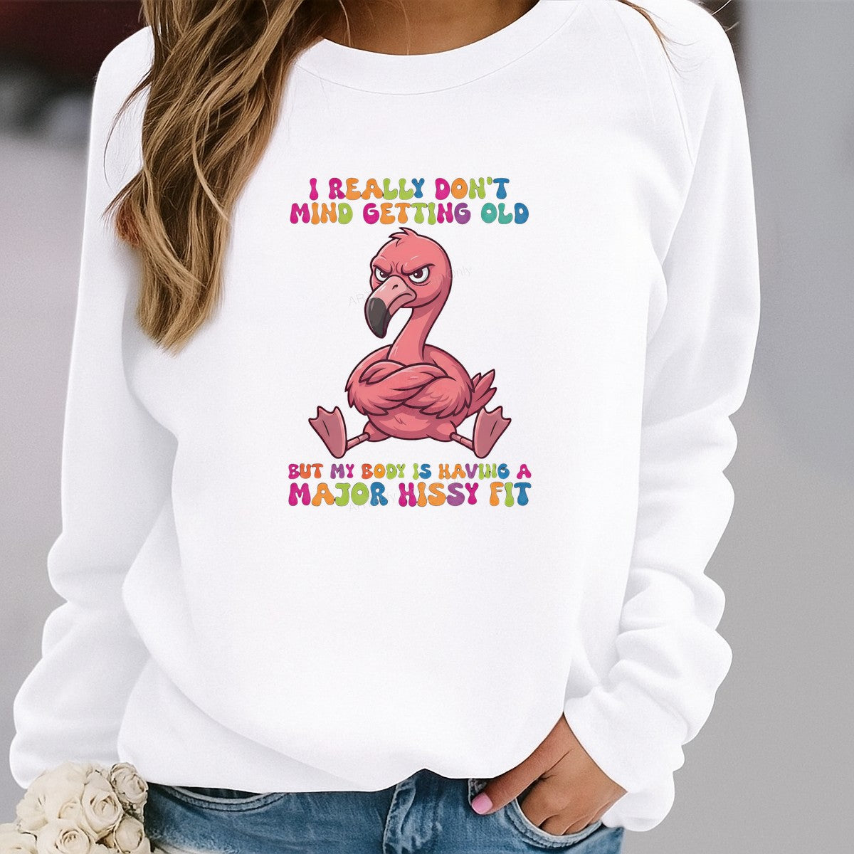 Funny Graphic Transfer Grumpy Flamingo I Really Don’t Mind Getting Old Quote Cartoon Design for T Shirts Hoodies and Gifts - 2
