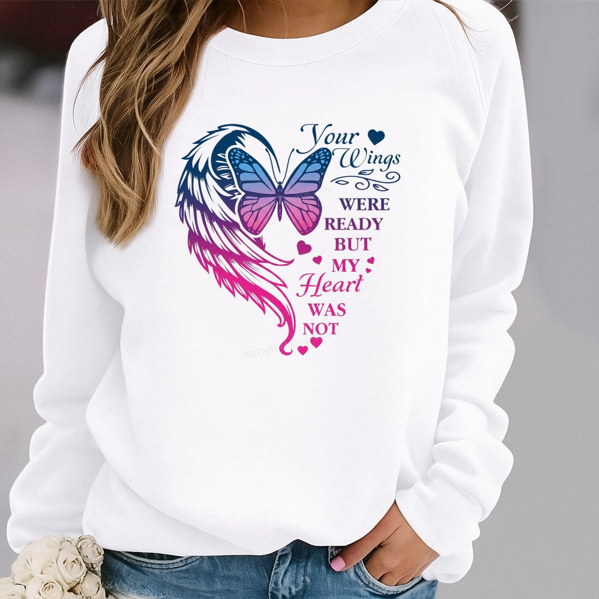 DTF Transfer Your Wings Were Ready Memorial Butterfly and Angel Wing Heart Graphic for T Shirts Hoodies and Tote Bags - 2