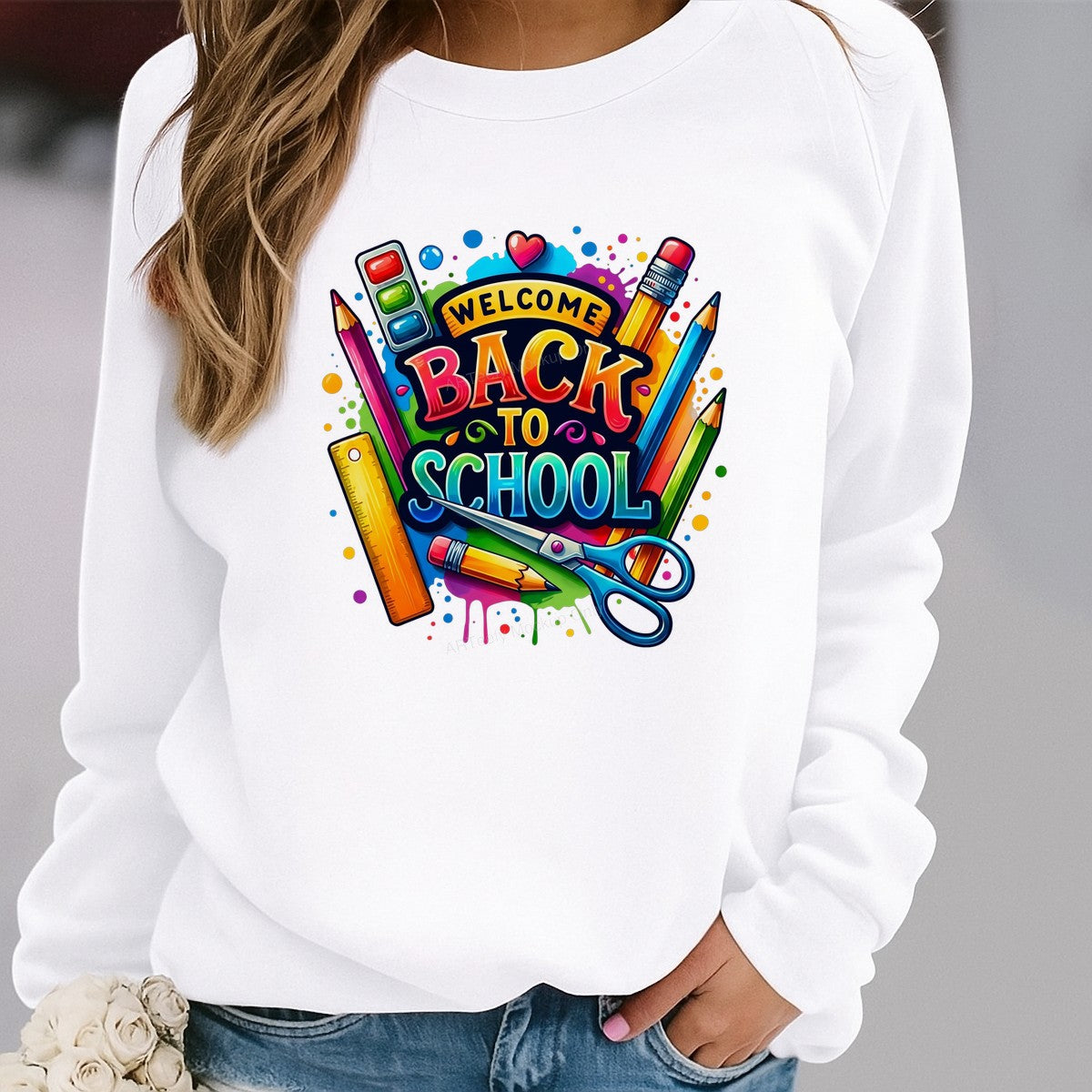 DTF Transfer Welcome Back To School Colorful Pencil and Ruler Graphic for Teacher Shirts and Classroom Apparel - 2