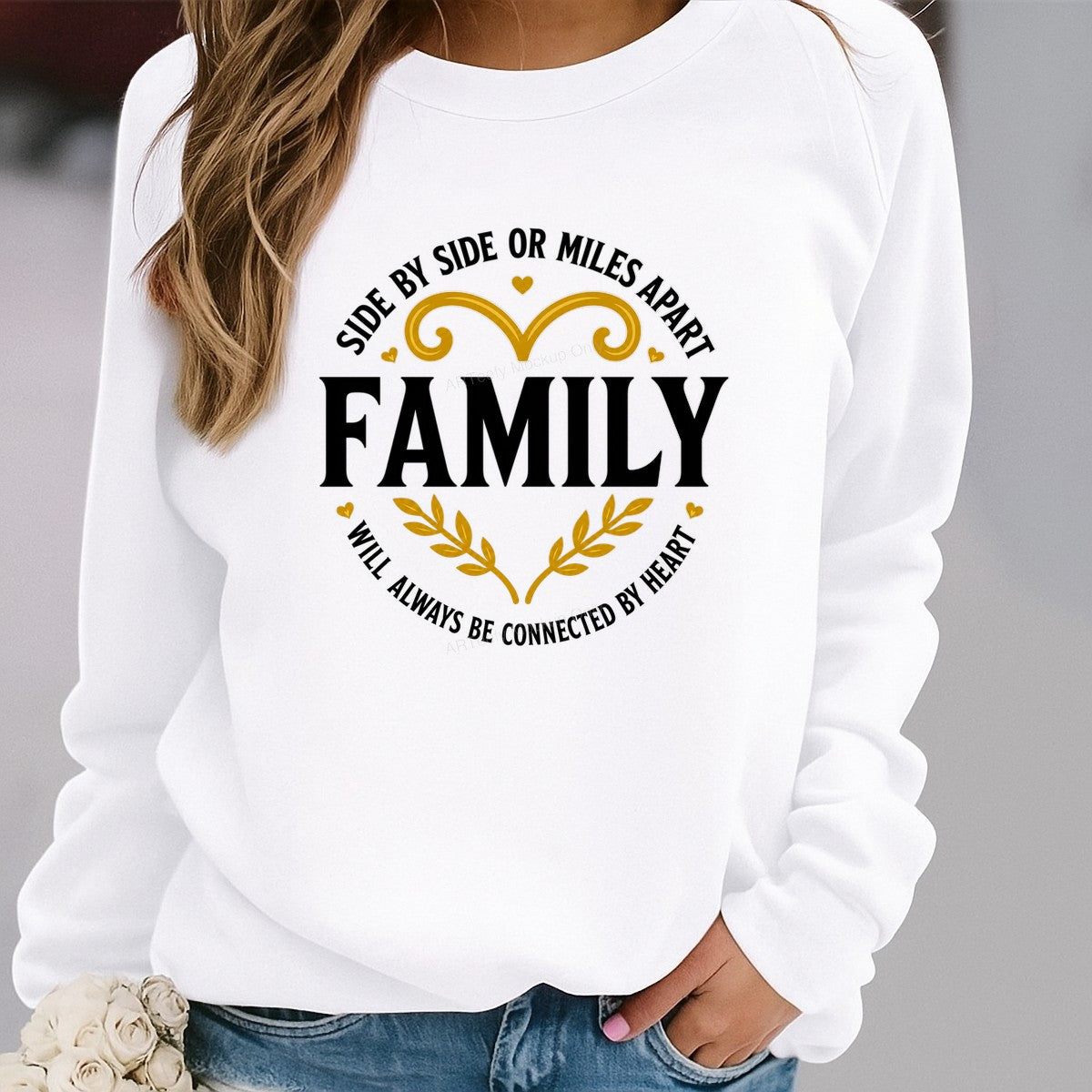 DTF Transfer Family Side By Side or Miles Apart Heart Quote Laurel Graphic for T Shirts Hoodies and Gifts - 2