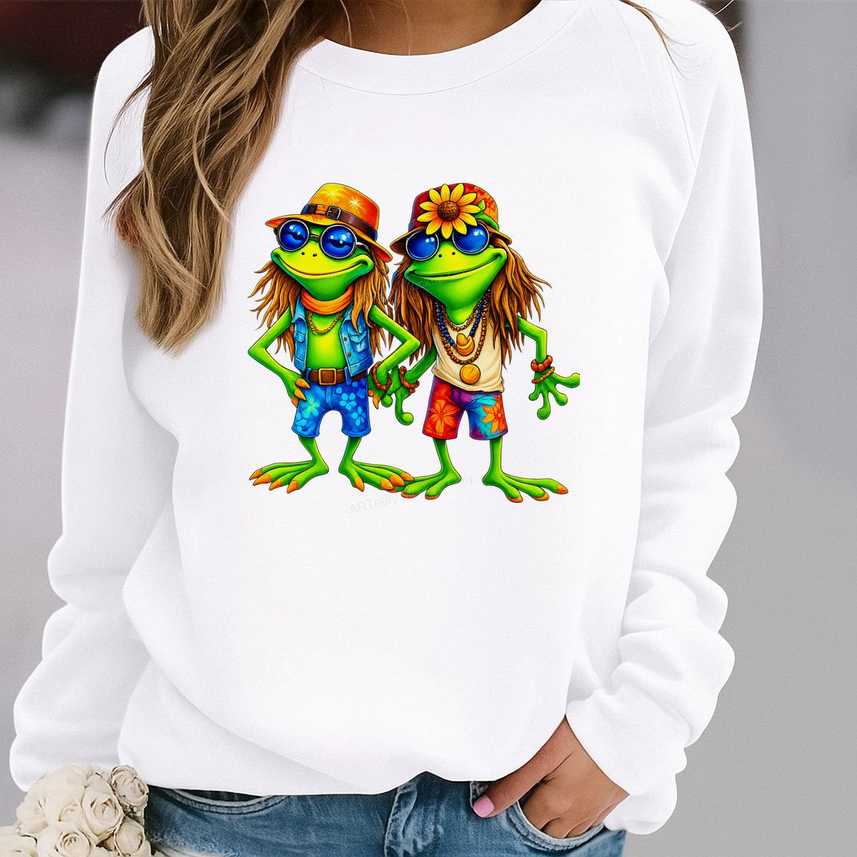 DTF Transfer Hippie Frogs with Sunglasses Tropical Graphic for T Shirts Hoodies and Summer Beachwear - 2