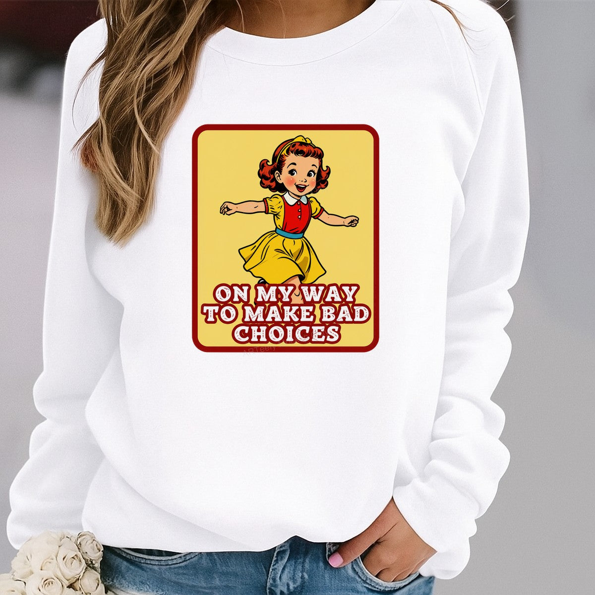 Funny Graphic Transfer On My Way To Make Bad Choices Retro Cartoon Girl Design for T Shirts Hoodies and Tote Bags - 2