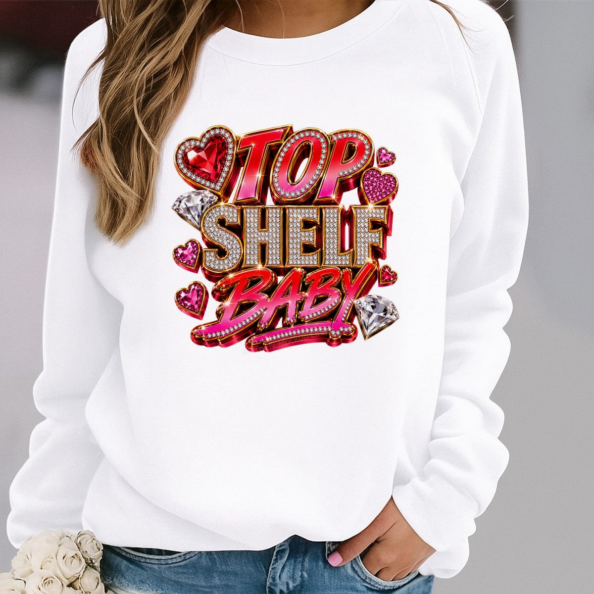 DTF Transfer Top Shelf Baby Quote with Diamonds and Hearts Graphic for T Shirts Hoodies and Tote Bags - 2