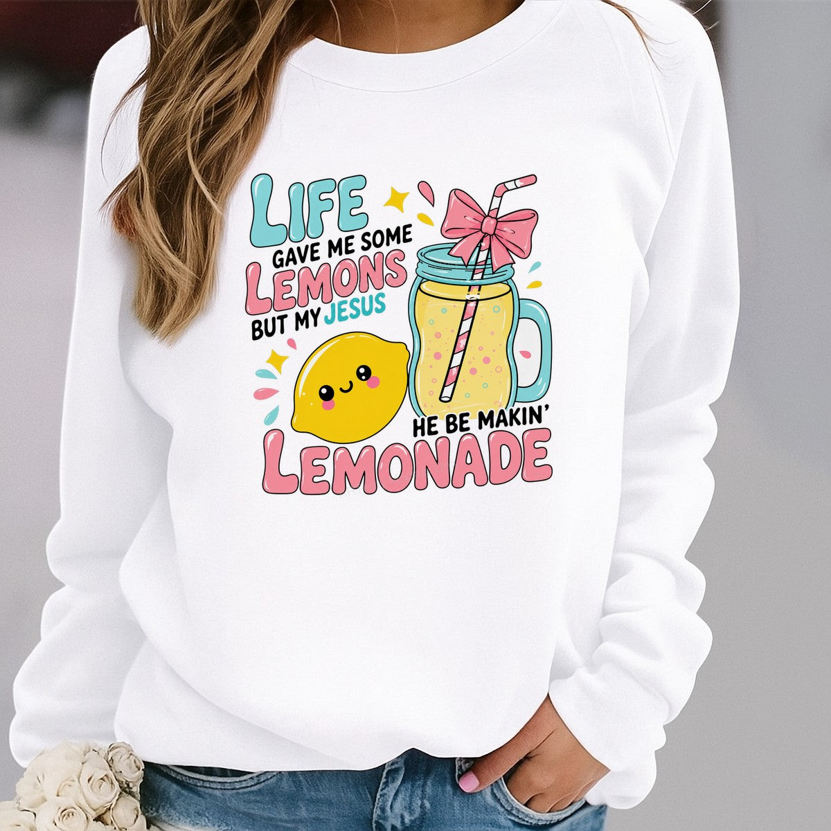 Christian Heat Transfer Life Gave Me Lemons My Jesus Makes Lemonade Cute Lemon and Mason Jar Graphic for T Shirts Hoodies and Tote Bags - 2