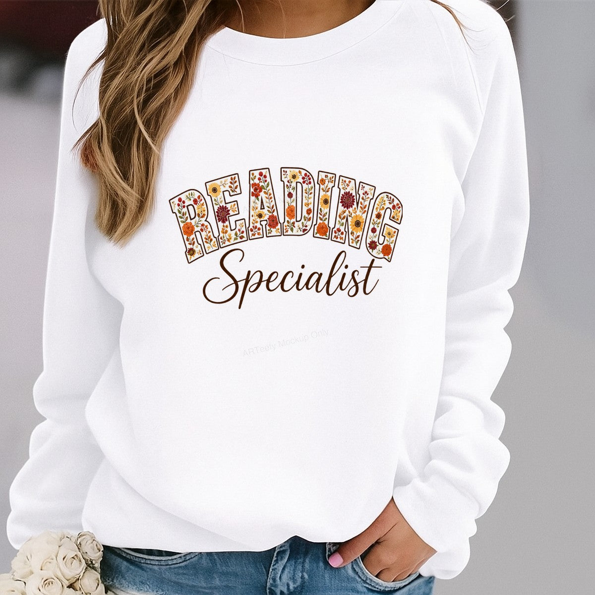 DTF Transfer Reading Specialist Floral Lettering Graphic for Teacher T Shirts Hoodies and Tote Bags - 2