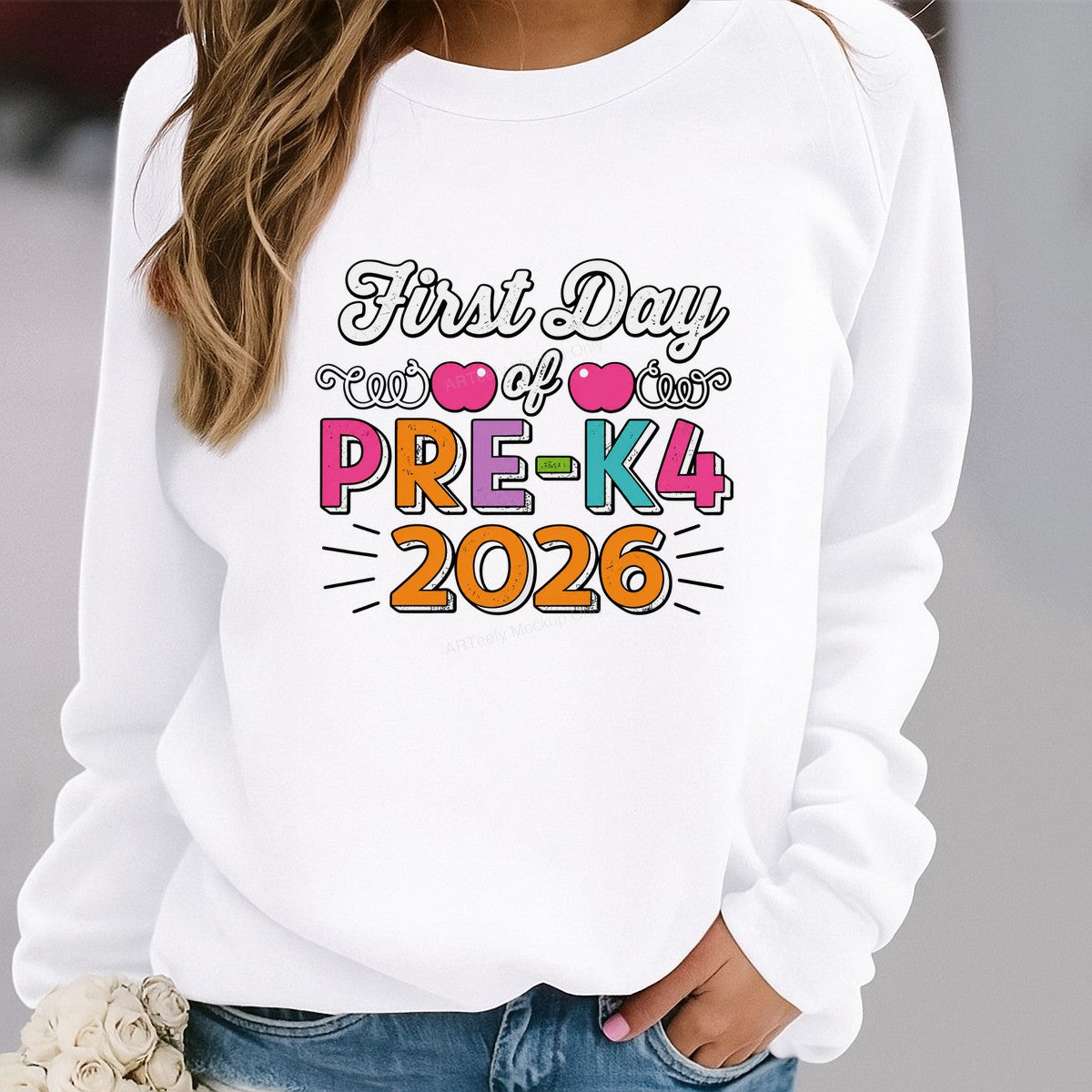DTF Transfer First Day of Pre K4 2026 Colorful Lettering Graphic for T Shirts Hoodies and School Photo Outfits - 2