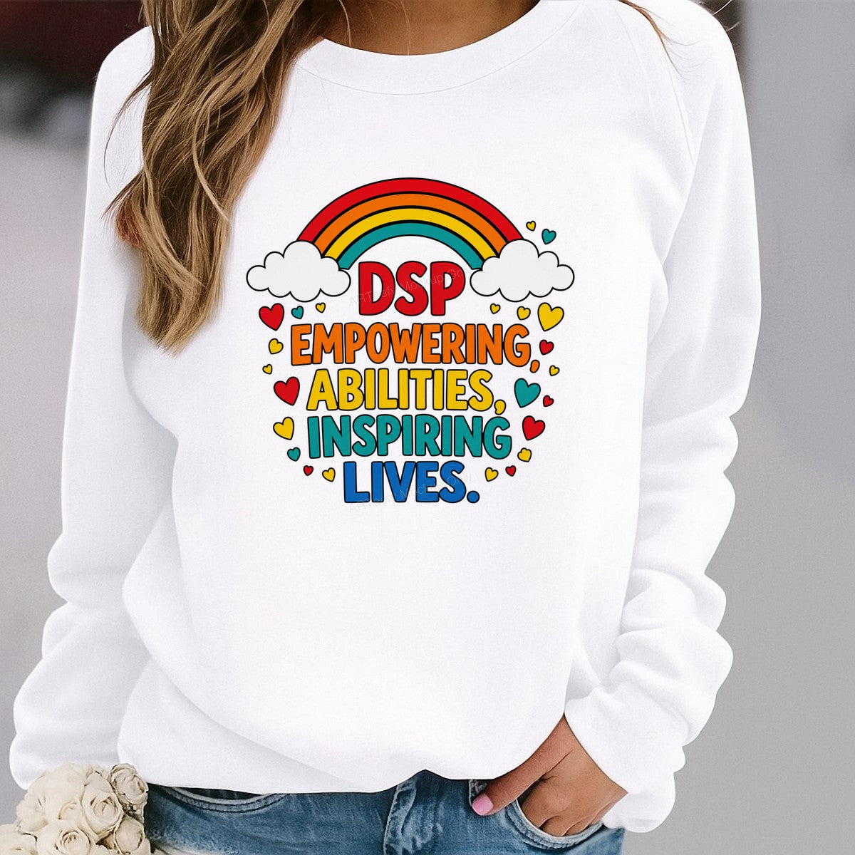 DTF Transfer DSP Empowering Abilities Inspiring Lives Rainbow Heart Graphic for T Shirts Hoodies and Tote Bags - 2