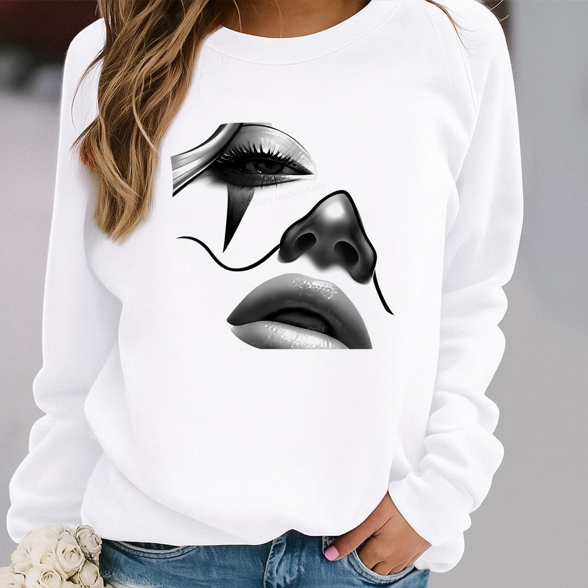 DTF Heat Transfer Abstract Woman Face Black and White Art Graphic for T Shirts Hoodies and Tote Bags - 2