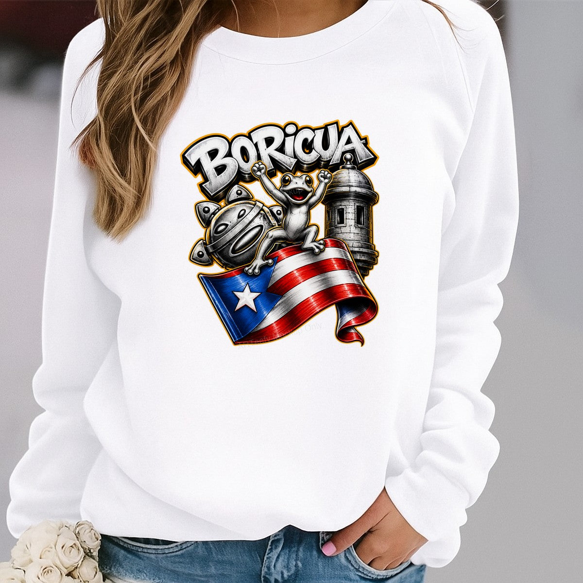 DTF Heat Transfer Boricua Coqui Frog with Puerto Rico Flag Graffiti Style Graphic for T Shirts Hoodies and Tote Bags - 2