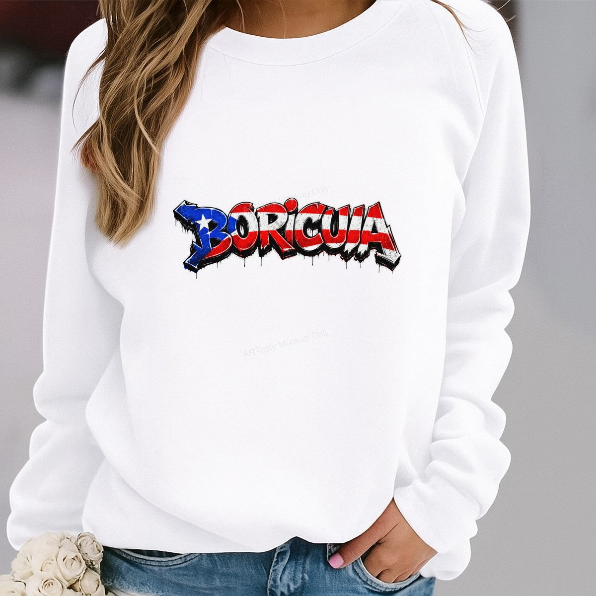 DTF Heat Transfer Boricua Puerto Rican Flag Graffiti Text Graphic for T Shirts Hoodies and Tote Bags - 2